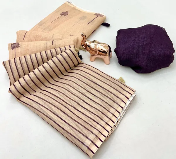 Linen_Ajrak_Print_Saree_-_Beige/Cream
