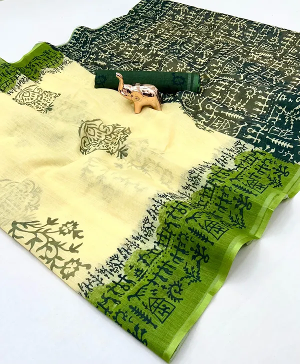 Linen_Ajrak_Print_Saree_-_Cream