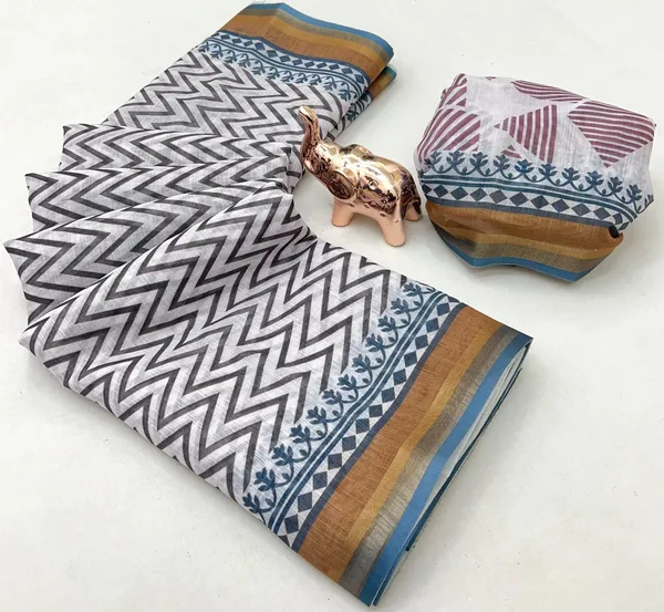 Linen_Ajrak_Print_Saree_-_Dark_Grey