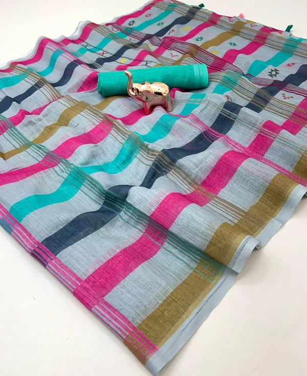 Linen_Ajrak_Print_Saree_-_Multi_Colour