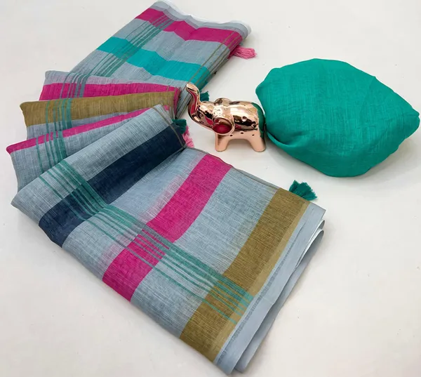 Linen_Ajrak_Print_Saree_-_Multi_Colour