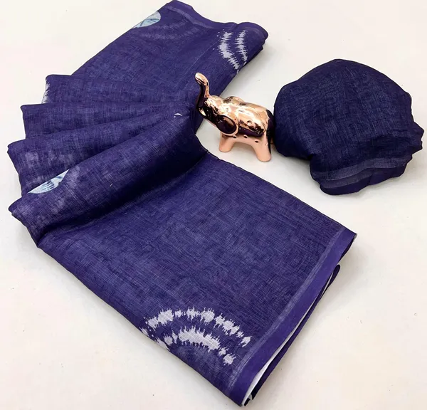 Linen_Ajrak_Print_Saree_-_Navy__Blue