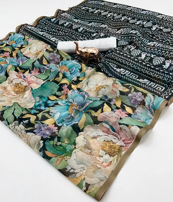 Linen_Ajrak_Print_Saree_-_Peach