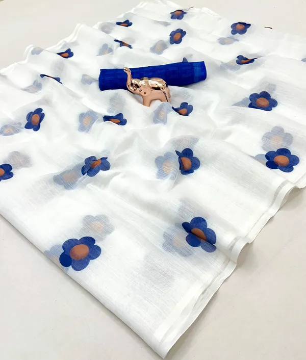 Linen_Ajrak_Print_Saree_-_White