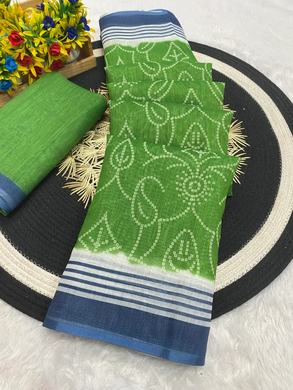 Linen_Bandhani_Saree_-_Green