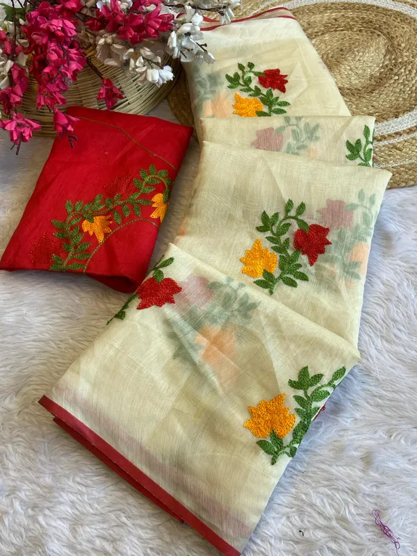 Linen_Cotton_Silk_Saree_Banglori_Blouse-_Off_White
