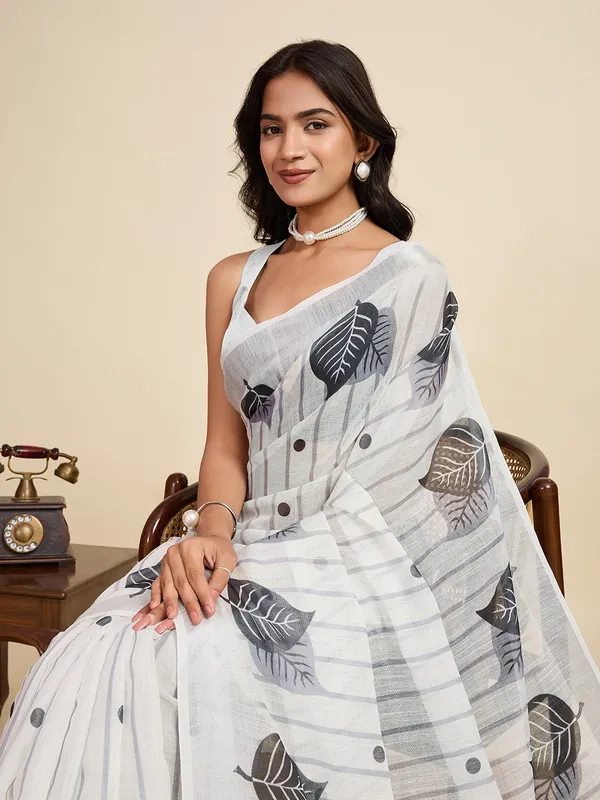 MINT_WHITE_PRINTED_LINEN_SAREE_-_WHITE