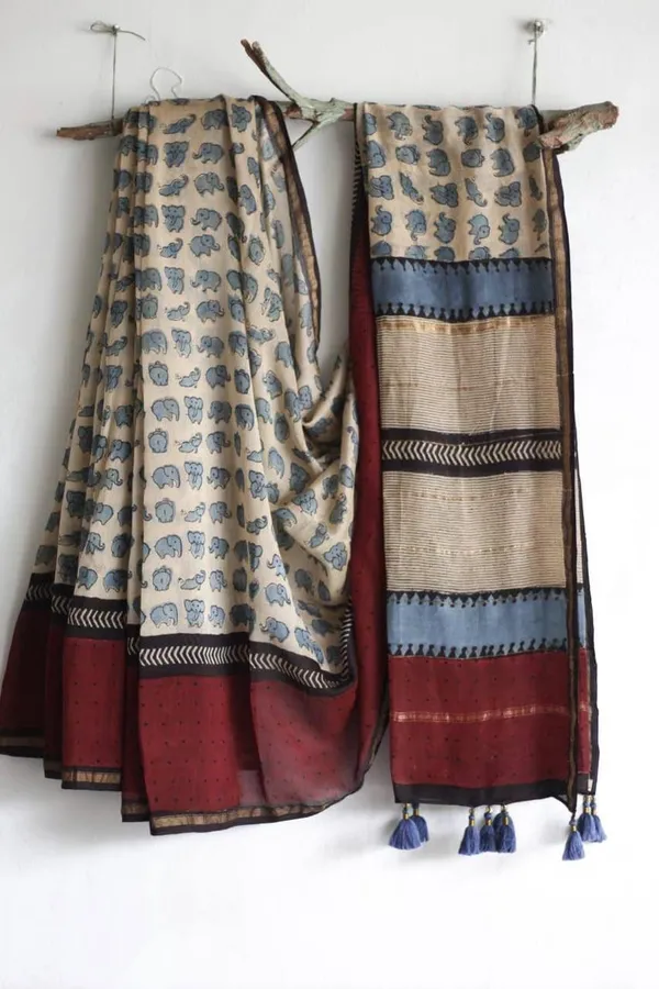 MUL_CHANDERI_COTTON_ELEPHANT_PRINT_SAREE-_OFF_WHITE