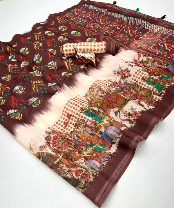 NAVARATRI_SPECIAL_COTTON_LINEN_SAREE-BROWN
