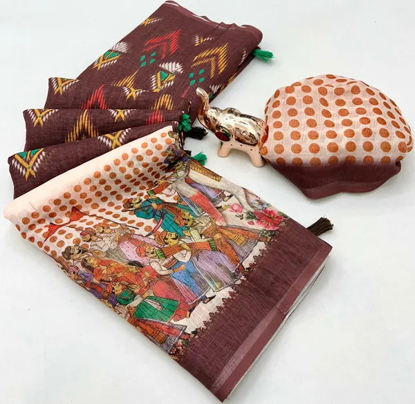 NAVARATRI_SPECIAL_COTTON_LINEN_SAREE-BROWN