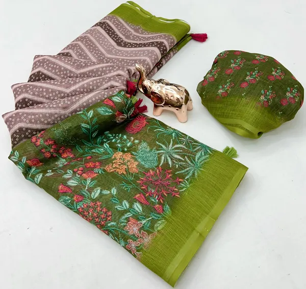 NAVARATRI_SPECIAL_COTTON_LINEN-_OLIVE_GREEN