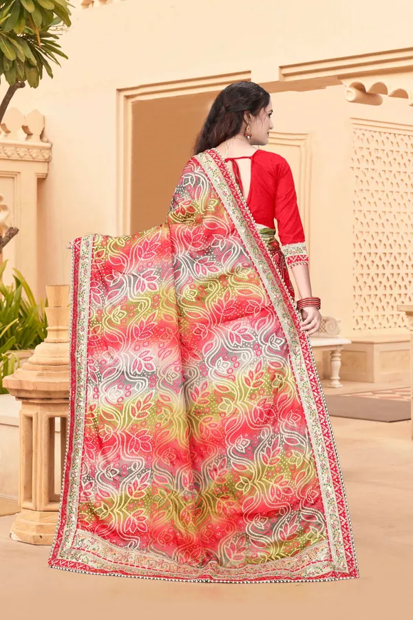 Green_Evening_Elegance_Moss_Chiffon_Bandhani_Saree_For_Women