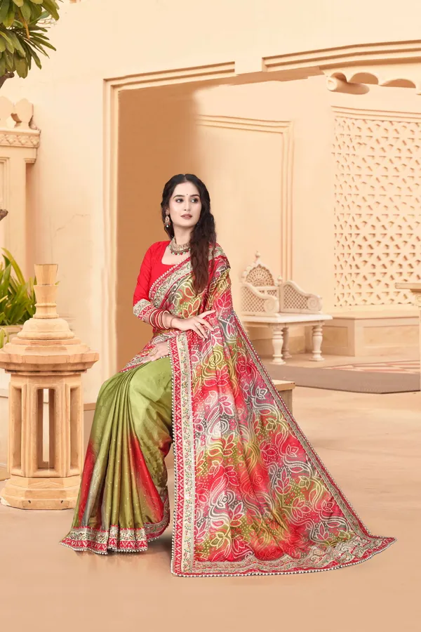 Green_Evening_Elegance_Moss_Chiffon_Bandhani_Saree_For_Women
