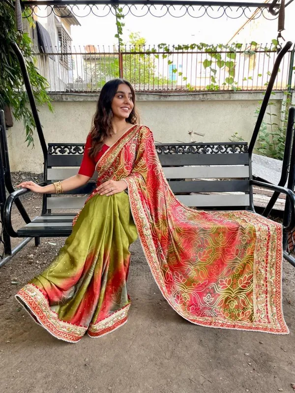 Green_Evening_Elegance_Moss_Chiffon_Bandhani_Saree_For_Women