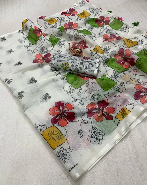 White_Lightweight_Linen_Comfort_Cotton_Saree_For_Women