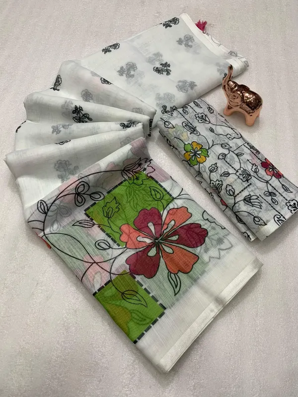 White_Lightweight_Linen_Comfort_Cotton_Saree_For_Women