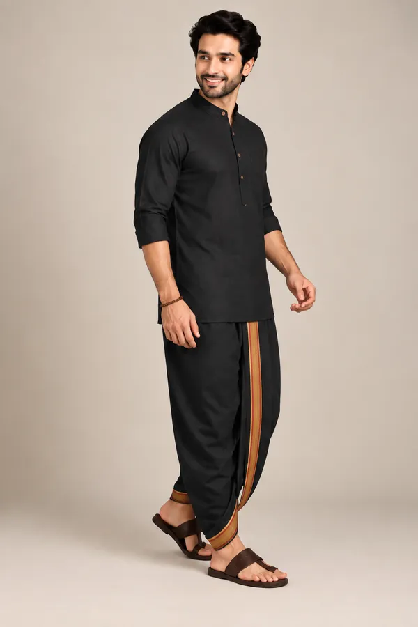 Aaradh_Black_Cotton_Blend_Readymade_Elastic_Silk_Dhoti_for_Men_