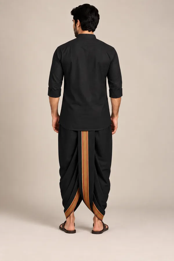 Aaradh_Black_Cotton_Blend_Readymade_Elastic_Silk_Dhoti_for_Men_