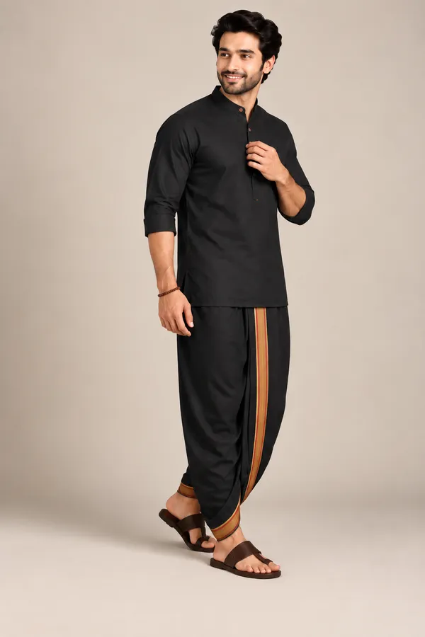 Aaradh_Black_Cotton_Blend_Readymade_Elastic_Silk_Dhoti_for_Men_