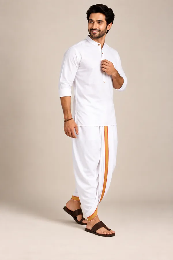 Aaradh_White_Cotton_Blend_Readymade_Elastic_Silk_Dhoti_for_Men_