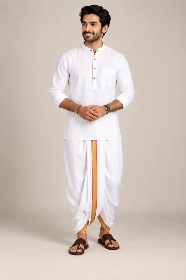 Aaradh_White_Cotton_Blend_Readymade_Elastic_Silk_Dhoti_for_Men_