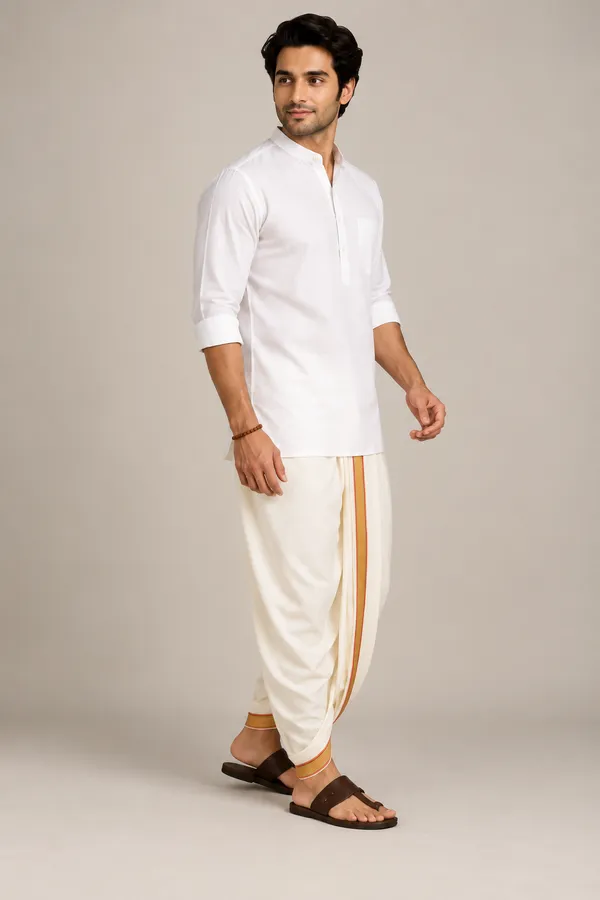 Aaradh_Cream_White_Cotton_Blend_Readymade_Elastic_Silk_Dhoti_for_Men_