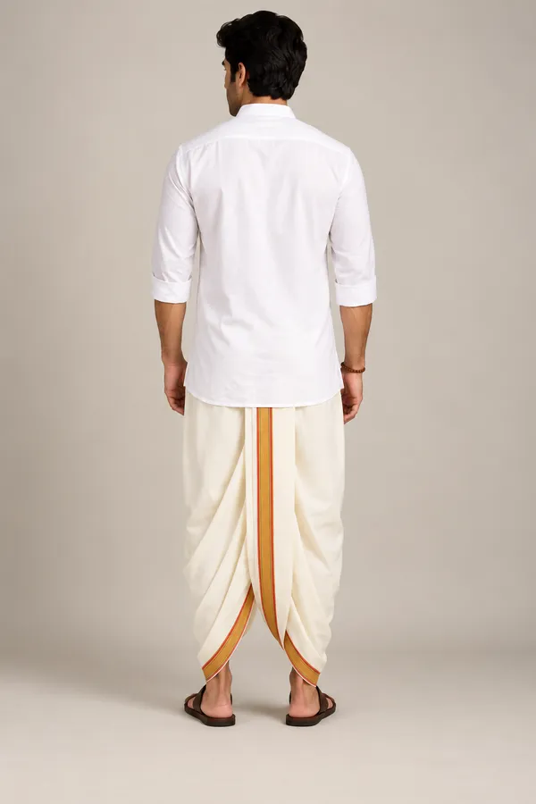 Aaradh_Cream_White_Cotton_Blend_Readymade_Elastic_Silk_Dhoti_for_Men_