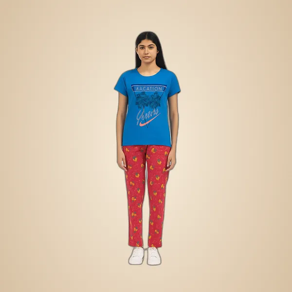 Multicolor_100%_Soft_Cotton_Night_Dress_Set_For_Women_Printed_T-Shirt_&_All-Over_Printed_Pants_For_Ultimate_Comfort