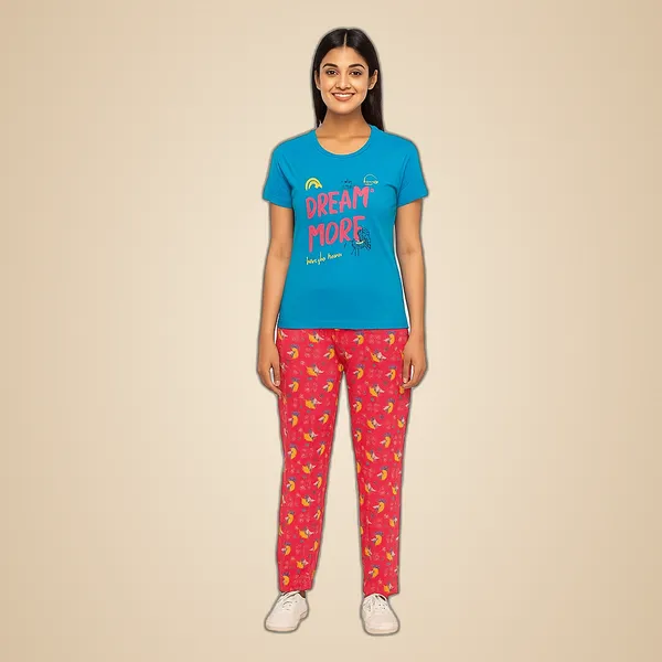 Multicolor_100%_Soft_Cotton_Night_Dress_Set_For_Women_Printed_T-Shirt_&_All-Over_Printed_Pants_For_Ultimate_Comfort