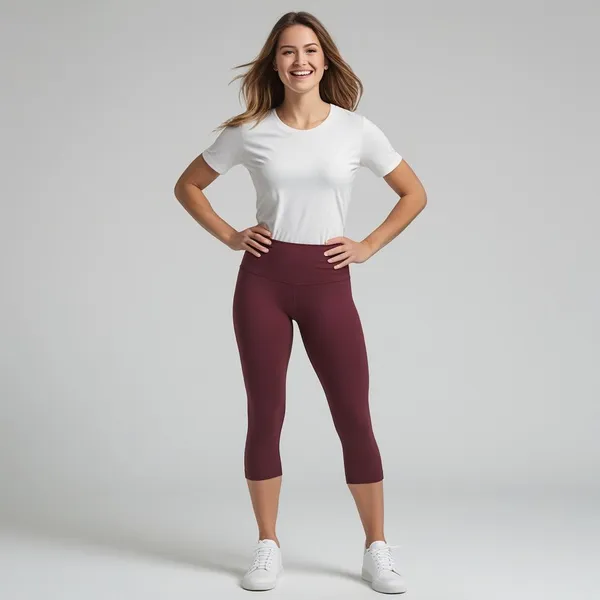 Marroon_Ladies_Capri_3/4Th_Leggings_Soft,_Breathable,_And_Comfortable_Fit
