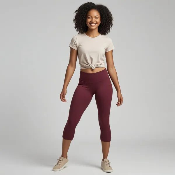 Marroon_Ladies_Capri_3/4Th_Leggings_Soft,_Breathable,_And_Comfortable_Fit