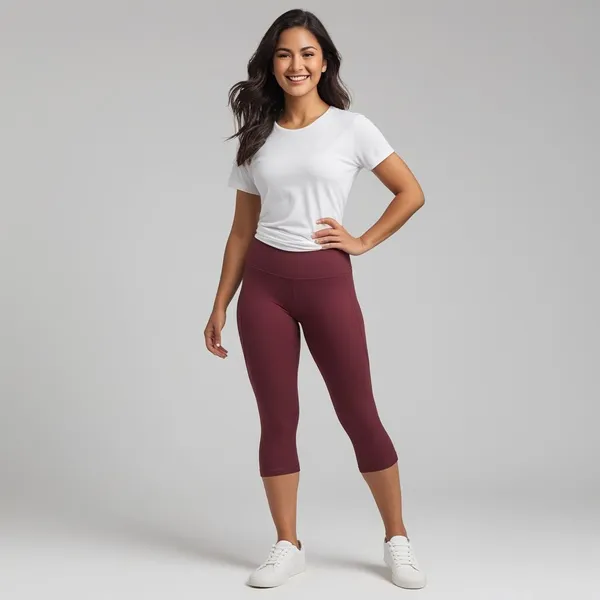 Marroon_Ladies_Capri_3/4Th_Leggings_Soft,_Breathable,_And_Comfortable_Fit