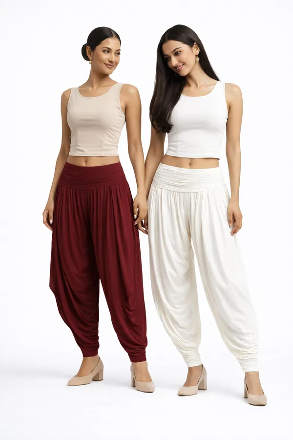 White_&_Maroon_Combo_Ladies_Patiala_Pants_Traditional_Elegance_With_Everyday_Comfort
