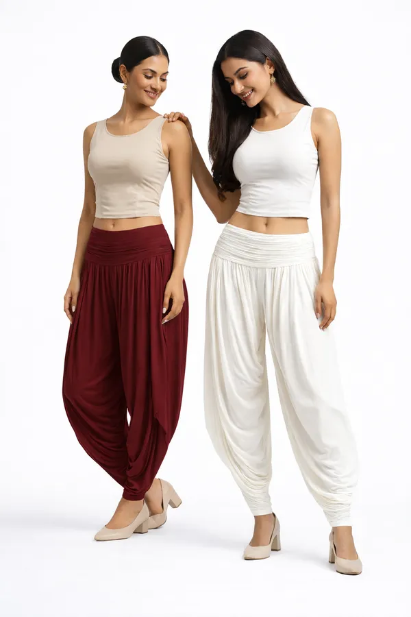 White_&_Maroon_Combo_Ladies_Patiala_Pants_Traditional_Elegance_With_Everyday_Comfort