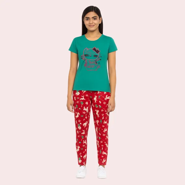 Multicolor_100%_Soft_Cotton_Night_Dress_Set_For_Women_Printed_T-Shirt_&_All-Over_Printed_Pants_For_Ultimate_Comfort