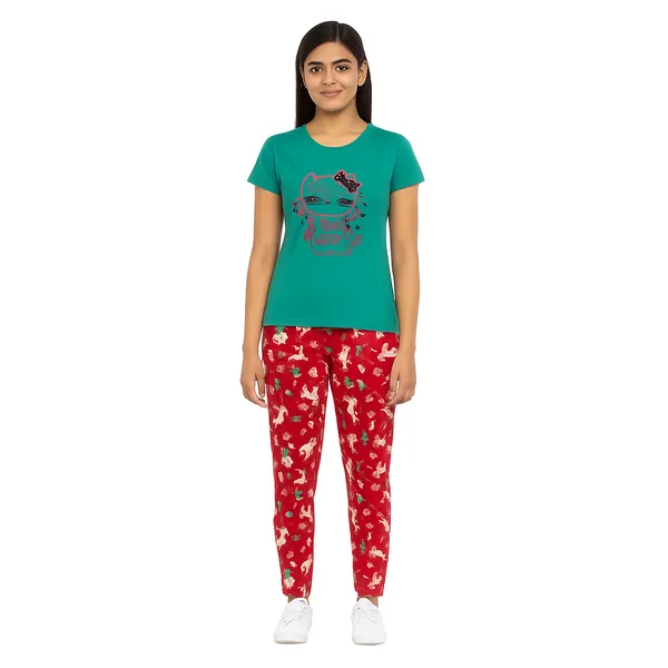 Multicolor_100%_Soft_Cotton_Night_Dress_Set_For_Women_Printed_T-Shirt_&_All-Over_Printed_Pants_For_Ultimate_Comfort
