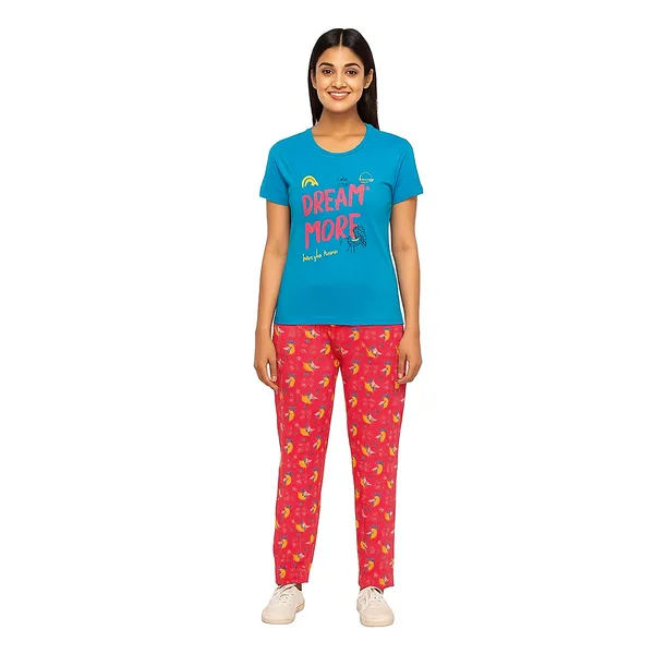 Multicolor_100%_Soft_Cotton_Night_Dress_Set_For_Women_Printed_T-Shirt_&_All-Over_Printed_Pants_For_Ultimate_Comfort