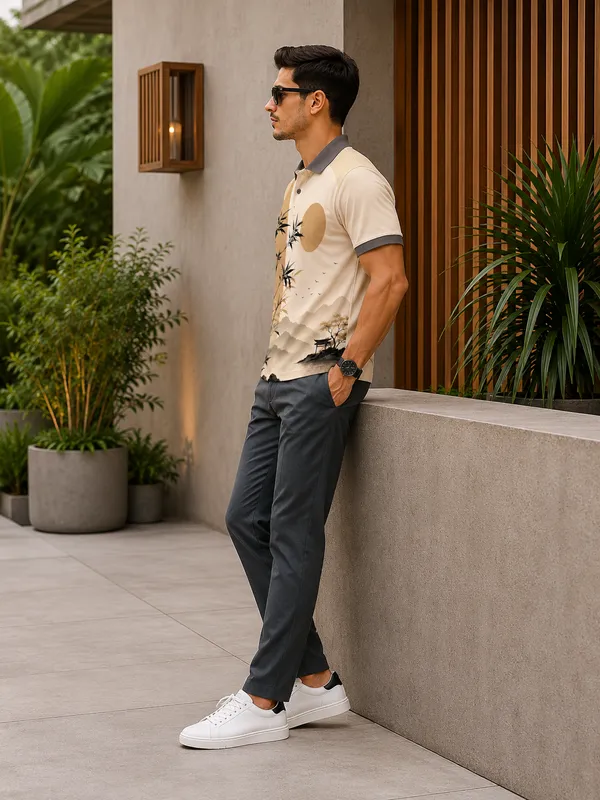Mens_Cream_Abstract_Landscape_Print_Polo_T-Shirt_Premium_Casual_Wear