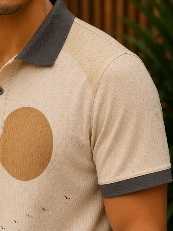 Mens_Cream_Abstract_Landscape_Print_Polo_T-Shirt_Premium_Casual_Wear