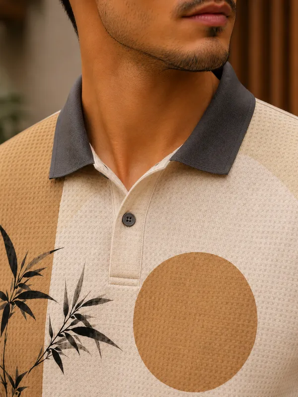 Mens_Cream_Abstract_Landscape_Print_Polo_T-Shirt_Premium_Casual_Wear