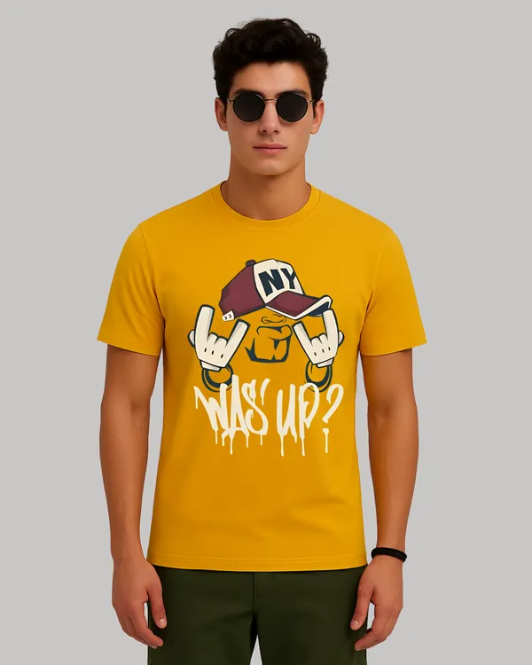Yellow_Premium_Cotton_Fabric_Regular_Round_Neck_T_Shirt_For_Men