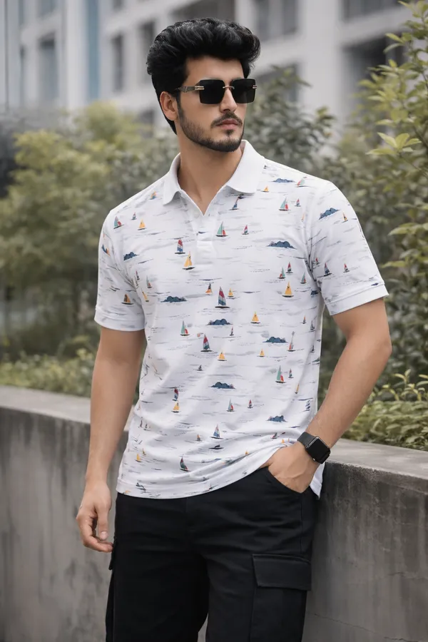 Tshirtsbuddy_Men's_White_Nautical_Sailboat_Polo_T-Shirt
