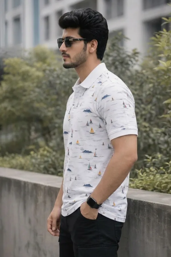 Tshirtsbuddy_Men's_White_Nautical_Sailboat_Polo_T-Shirt