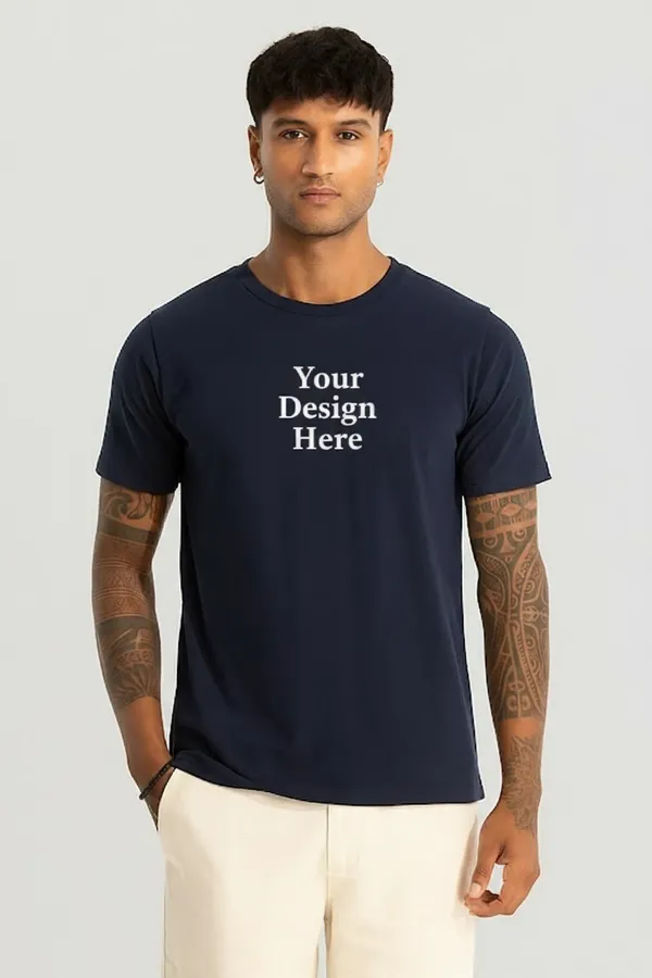 Navy_Blue_Customized_Half_Sleeve_Men's_Premium_Fabric_T-Shirt
