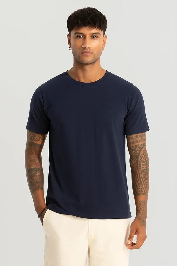 Navy_Blue_Customized_Half_Sleeve_Men's_Premium_Fabric_T-Shirt