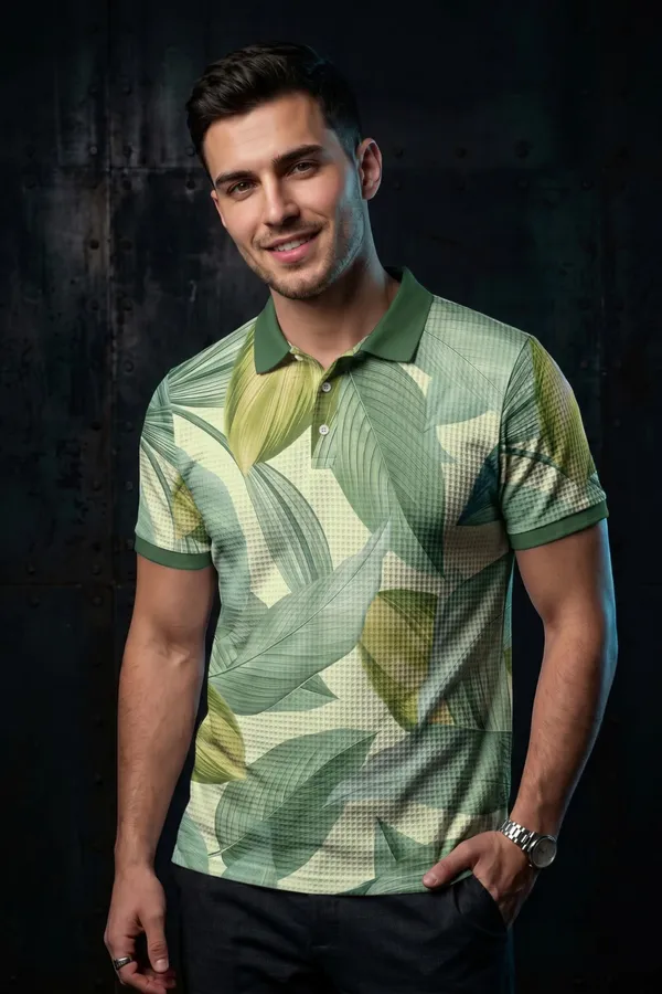 Men's_Green_Botanical_Printed_Polo_T-Shirt