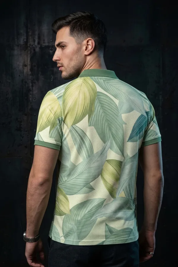 Men's_Green_Botanical_Printed_Polo_T-Shirt
