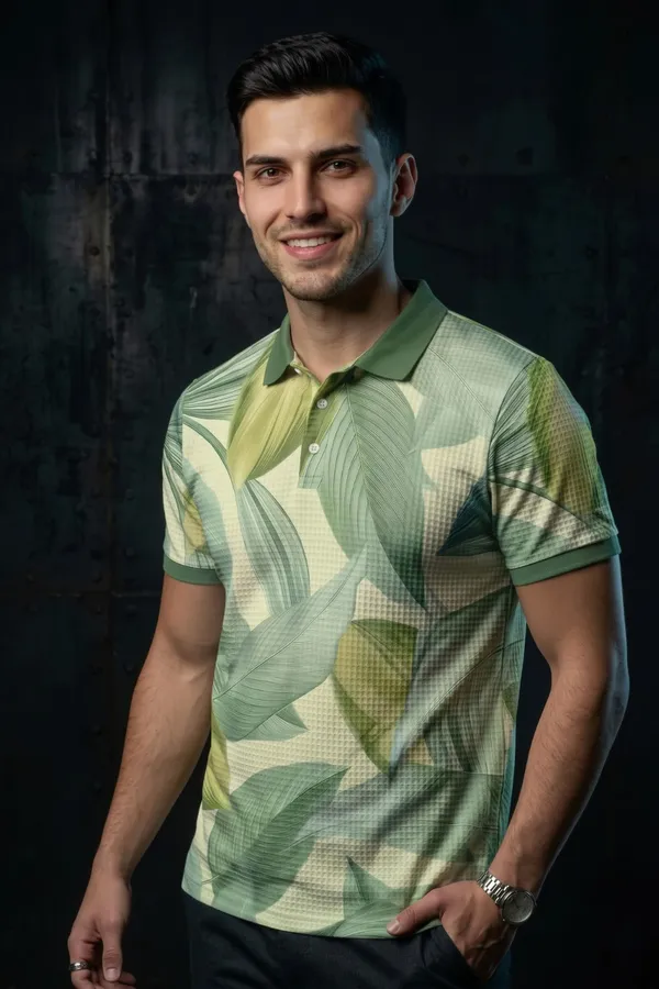 Men's_Green_Botanical_Printed_Polo_T-Shirt