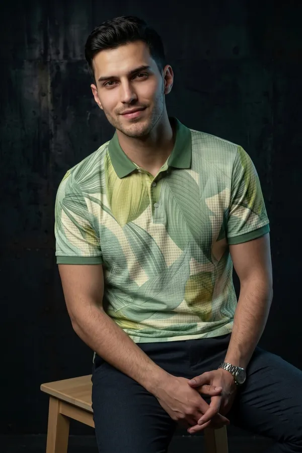 Men's_Green_Botanical_Printed_Polo_T-Shirt