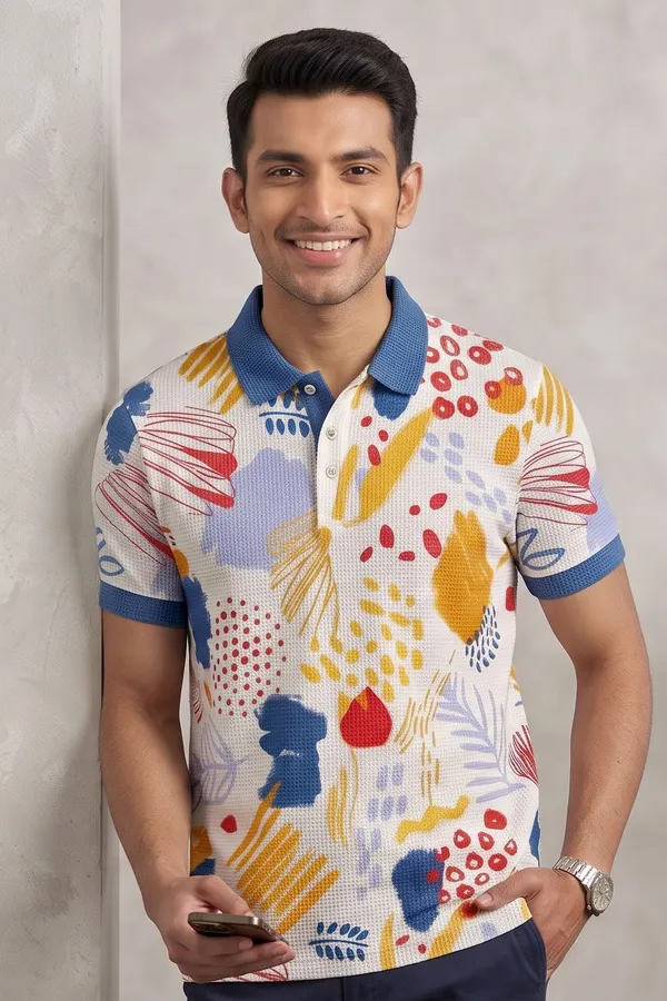 Men�s_Abstract_Printed_Polo_T-Shirt_�_Multicolor_Artistic_Print_with_Contrast_Collar